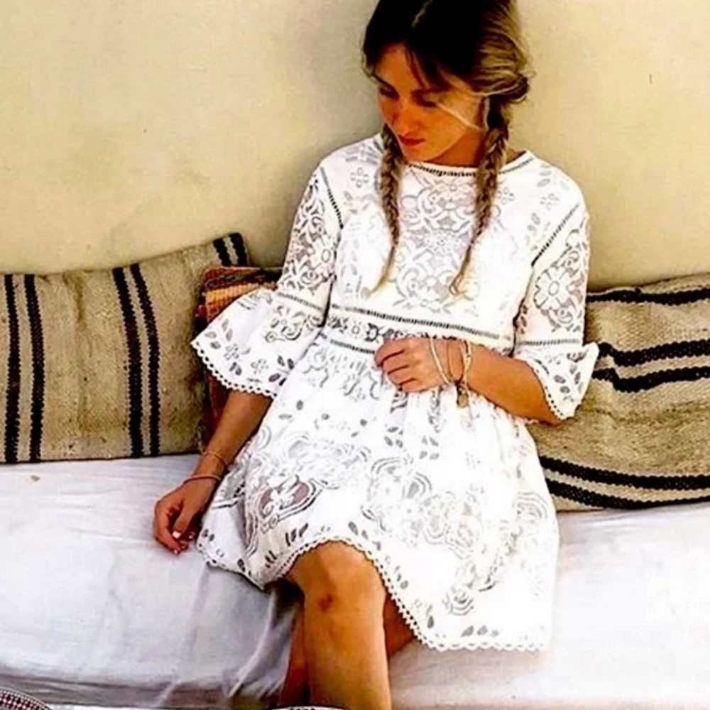 SPELL & THE GYPSY Clover Lace Mini Dress S Gently Flared Sleeves Boho